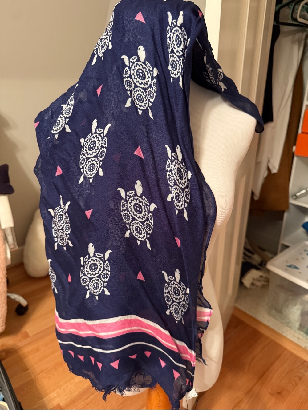 Vera Bradley Navy Scarf with Pink and White Accents